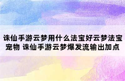 诛仙手游云梦用什么法宝好云梦法宝宠物 诛仙手游云梦爆发流输出加点